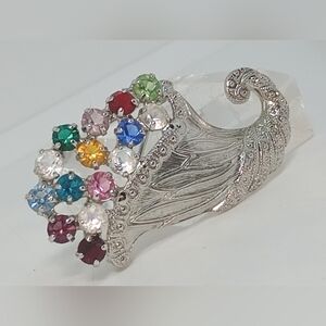 * Vintage Signed B David Multicolor Rhinestone Bouquet Pin Brooch